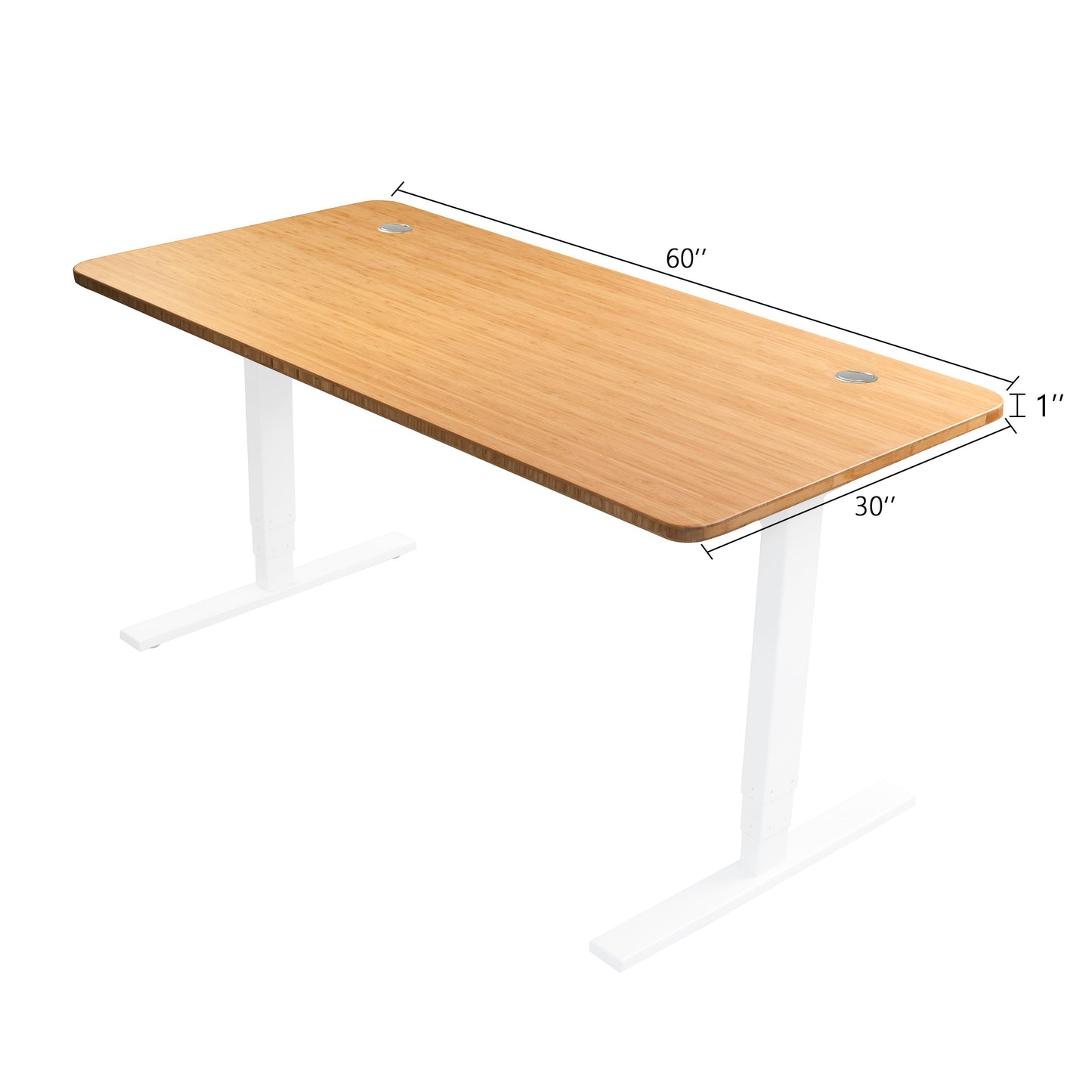 VWINDESK Mesa de escritorio de bambú natural de 60 pulgadas solamente, a juego con marco de escritorio eléctrico ajustable, duradera, sostenible con orificios para ojales de 80 mm (30" x 60" x 1") ángulo redondo