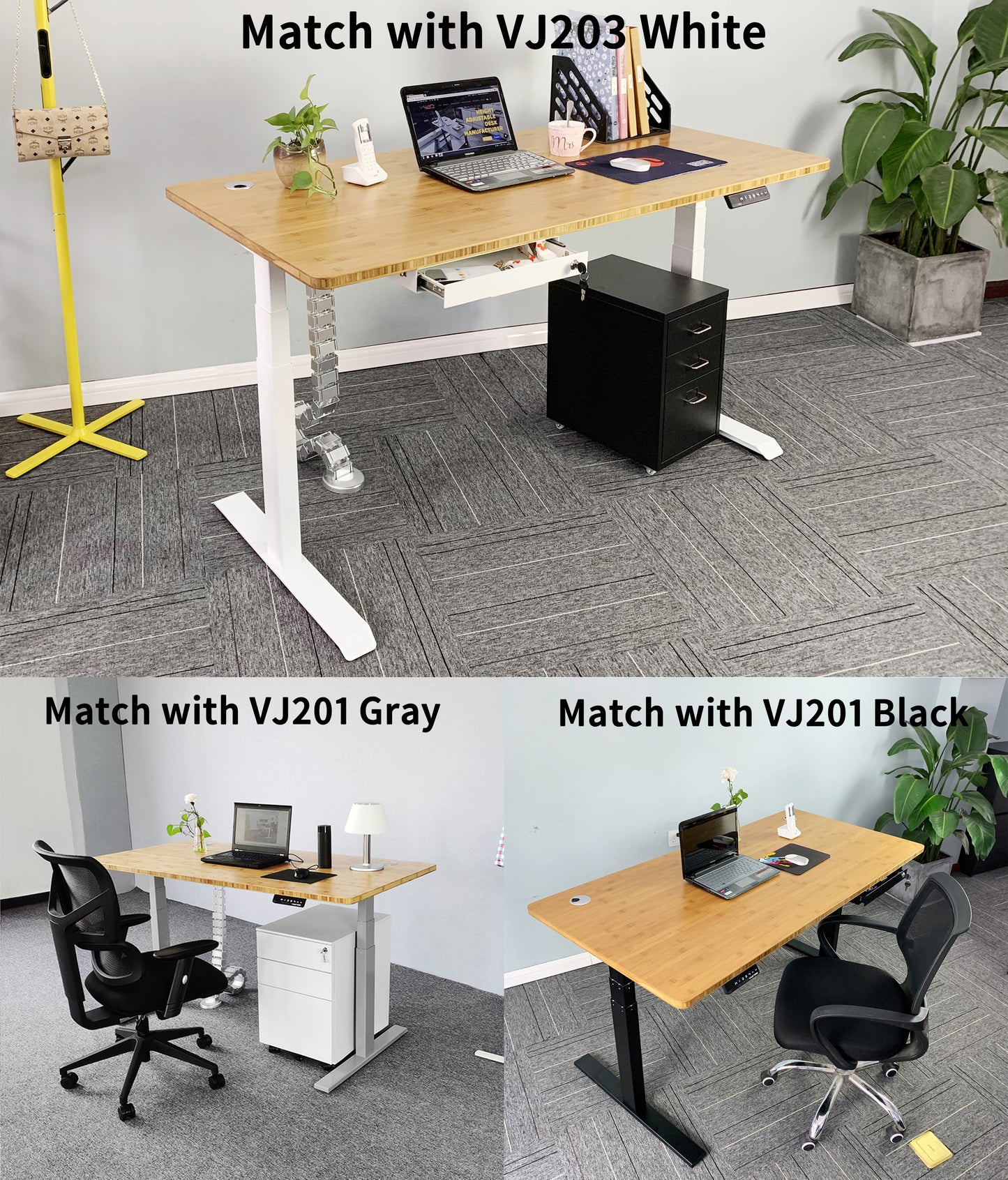 VWINDESK Mesa de escritorio de bambú natural de 60 pulgadas solamente, a juego con marco de escritorio eléctrico ajustable, duradera, sostenible con orificios para ojales de 80 mm (30" x 60" x 1") ángulo redondo