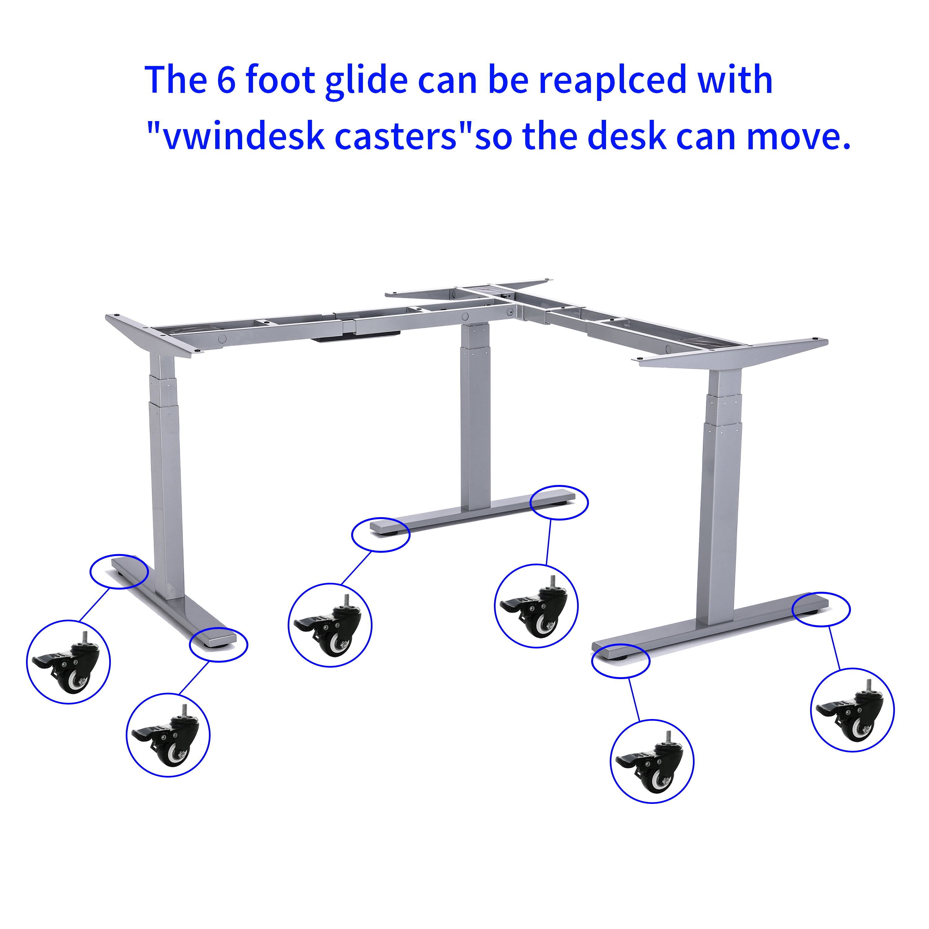 VWINDESK VJ301 L Shaped Electric Height Adjustable Standing Corner Desk  Frame Only W/Triple Motor, Ergonomic Sit Stand Up Height Adjustable Steel  Base 